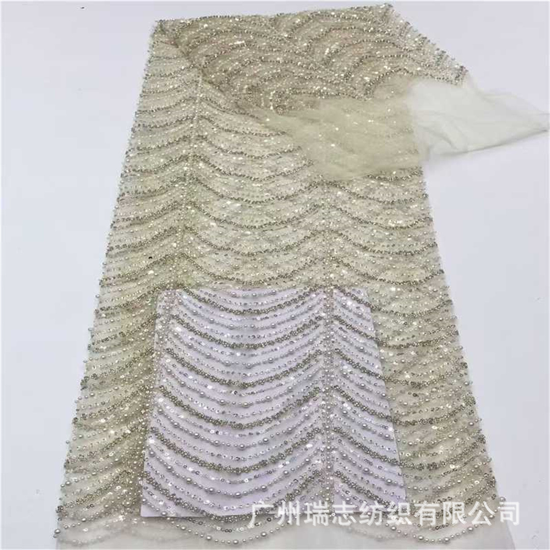 Heavy industry U-shaped bead tube hanging bubble bead embroidery lace fabric haute couture wedding dress fashion fabric manufacturer wholesale