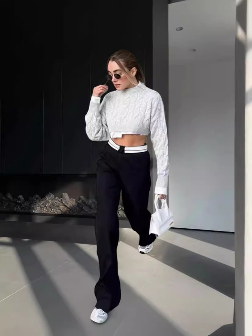 European and American Cross-Border Amazon 2024 Spring and Summer New Mid-Waist Straight-Leg Pants, Fashionable Slim-Fit Versatile Suit Wide-Leg Trousers