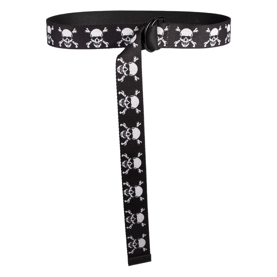 New skull webbing dark double ring D buckle cloth belt non-mainstream street women's in stock belt a generation of hair