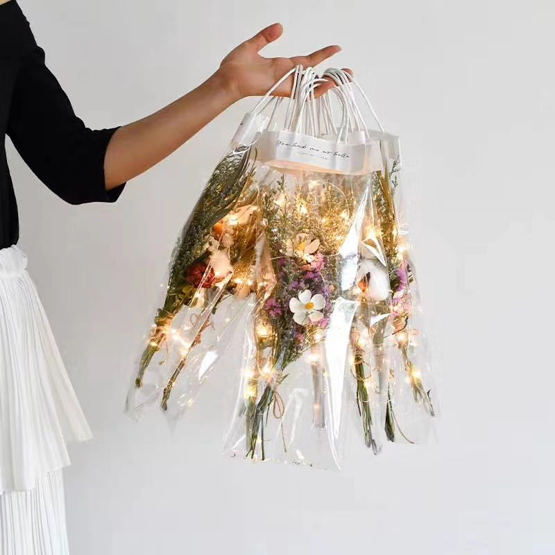 Picture of Flower packaging handbag custom bouquet ins transparent packaging bag gift flower decoration PVC gift bag custom