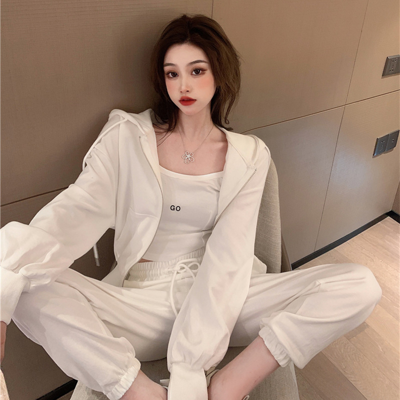 Picture of 2025 Early Spring Hong Kong Style New Leisure Sports suit Women's Trousers Zipper Sweatshirt Jacket Women's Sling Three-Piece Trendy