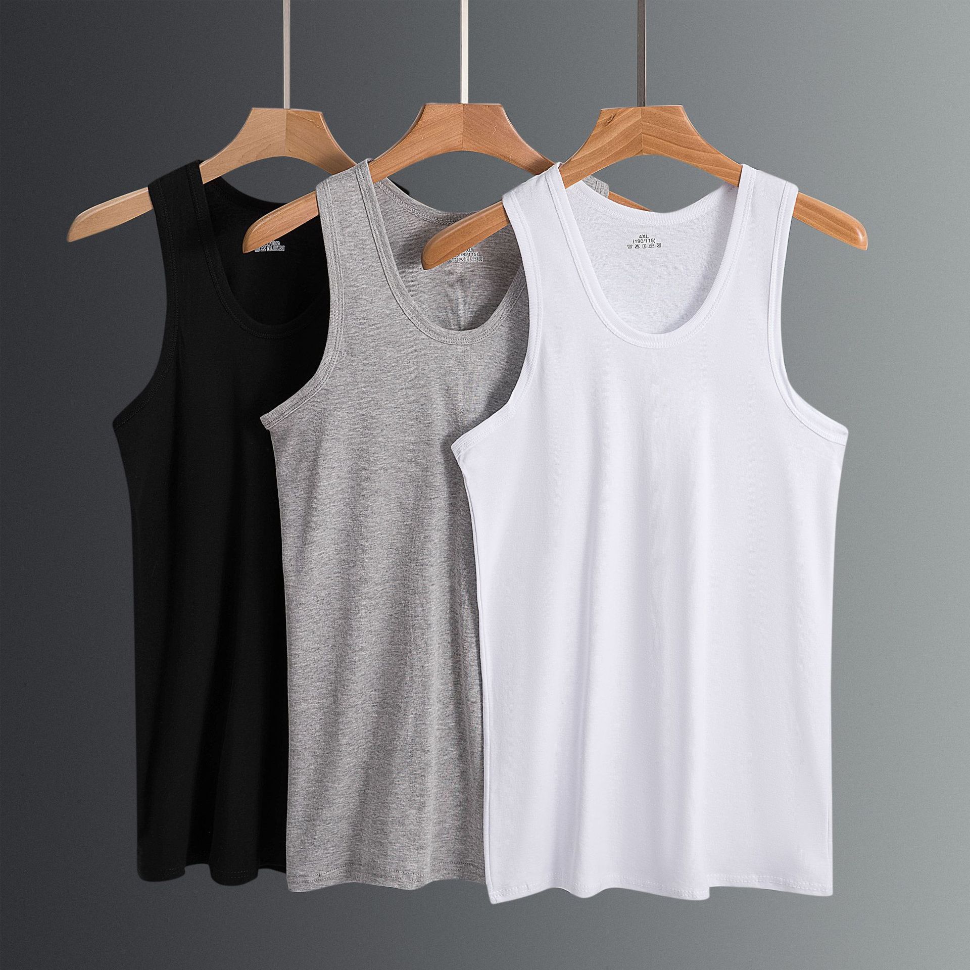 Men's Cotton Vest Summer Sweat-absorbent Threaded Sling Elastic Slim-fit Sports Backing Sweatshirt Hurdle Solid Color Direct Selling
