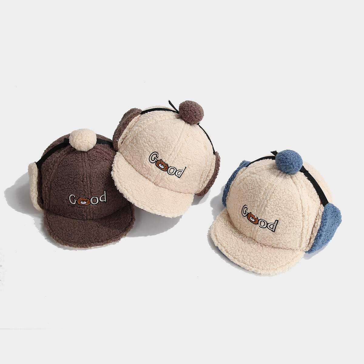 Picture of GOOD Bear Cartoon Children's Hat Winter Boy's Ear Protection Cap Girl's Cap Kindergarten Lamb Velvet Lei Feng Cap