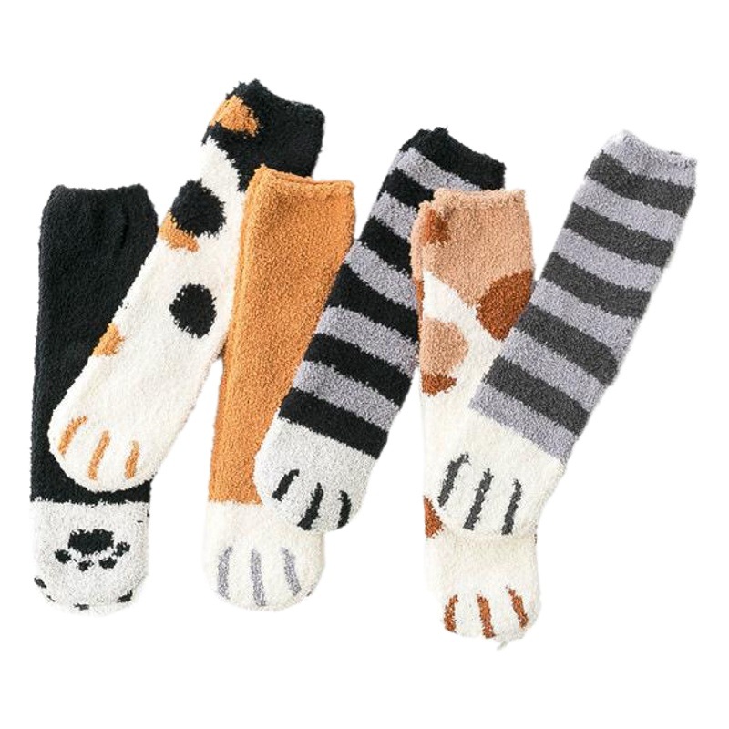 Autumn and winter socks children's tube socks half velvet cat claw socks warm floor socks Japanese ladies confinement sleep socks wholesale