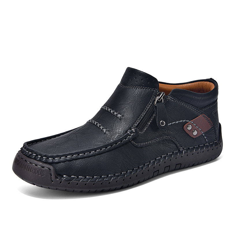 Cross-border plus-size men's shoes, outdoor casual shoes, flat handmade leather shoes, spring high-top plus-size shoes