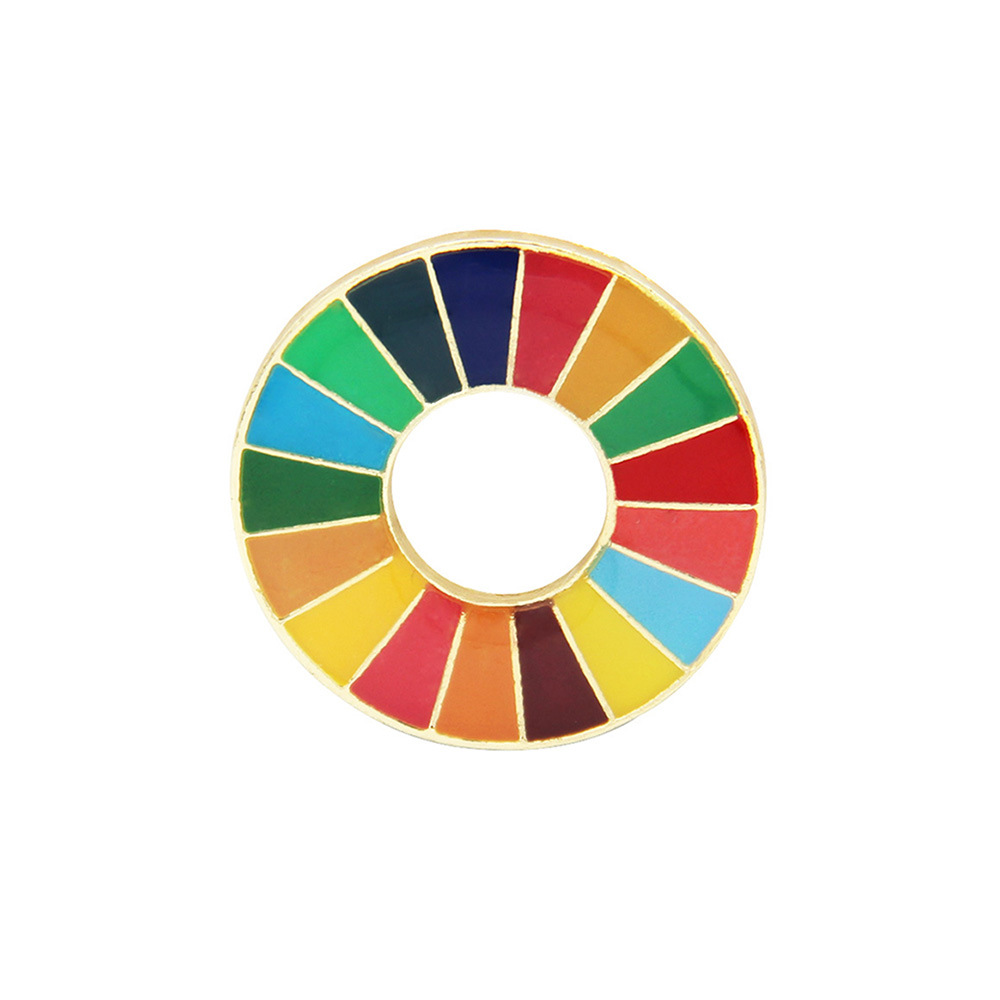 Picture of United Nations peace pigeon brooch sustainable development goal medal representative geometric pattern 17 color oil dripping necklace