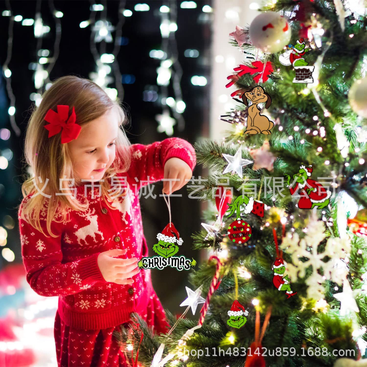 Picture of Grinch Theme Party Hanging Ornaments Hanging Ornaments Gift Hanging Tugs Decorative Hanging Tugs Christmas Tree Paper Card Pendant Ornaments
