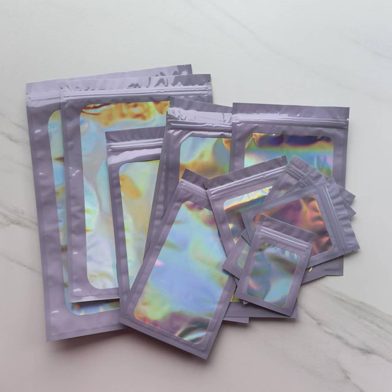 Purple Laser Window Bone Bag Jewelry Gift Laser Yin and Yang Ziplock Bag Beauty Clothing Decoration Digital Product Packaging