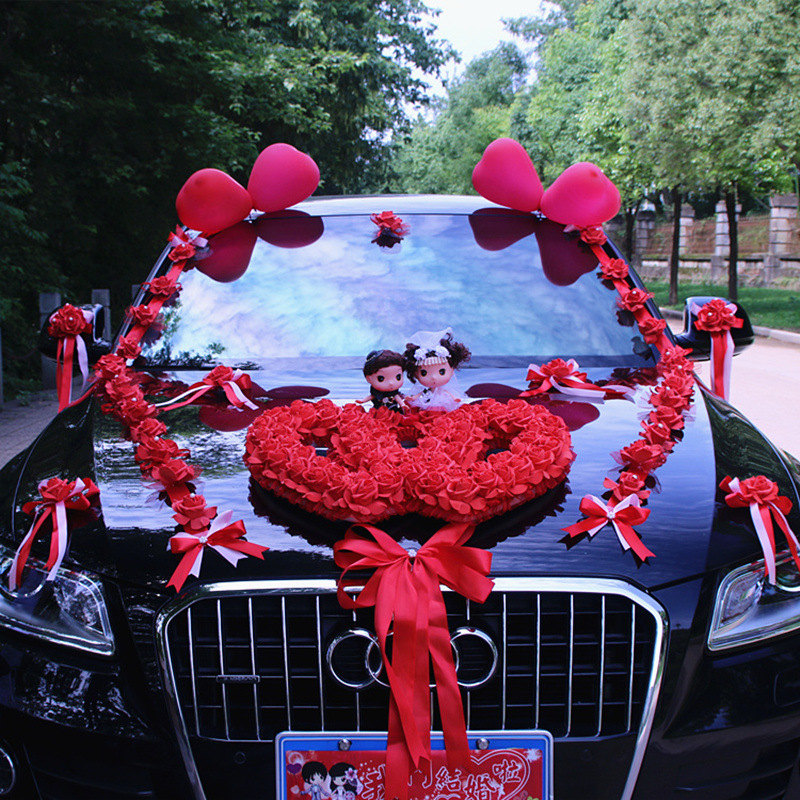 Wedding High-End Artificial Car Flower Wedding Car Decoration Set Auxiliary Fleet Latte Art Creative Car Flower Festive Suction Cup