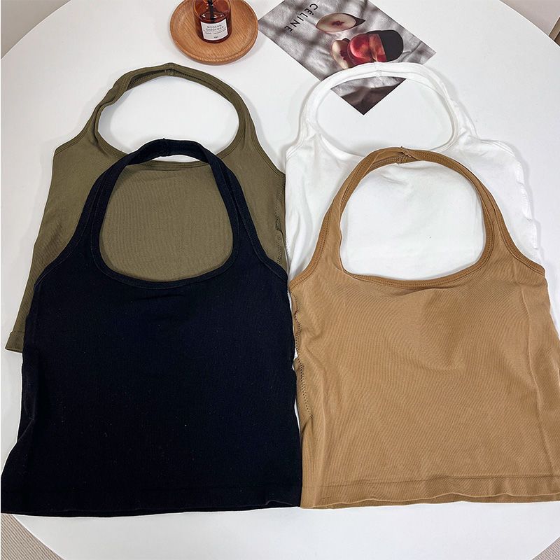 Sleeveless hot girl halter back hollow-out one-piece Cup without steel ring push up inner and outer wear tube top camisole