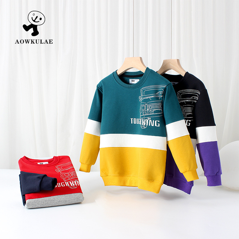 Picture of Spring and autumn Korean version of the new boys terry sweater big children reflective printing color matching long sleeve children's sweater wholesale