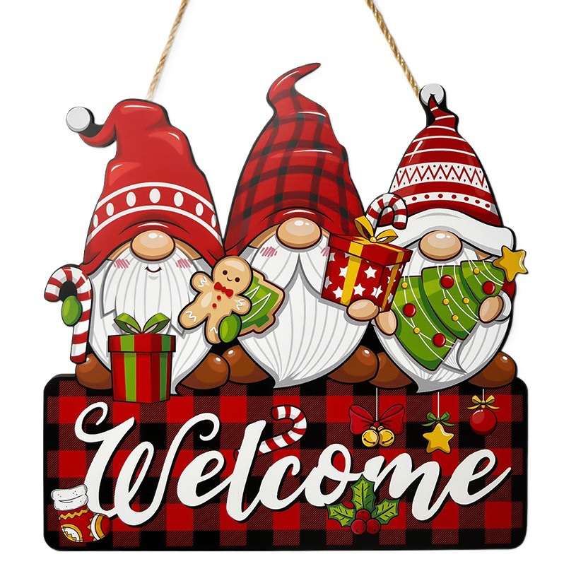 Cross-border Christmas Door Plate Garden Courtyard Welcome Wooden Plate Door Hanging Window Pendant New Product Wreath Wreath