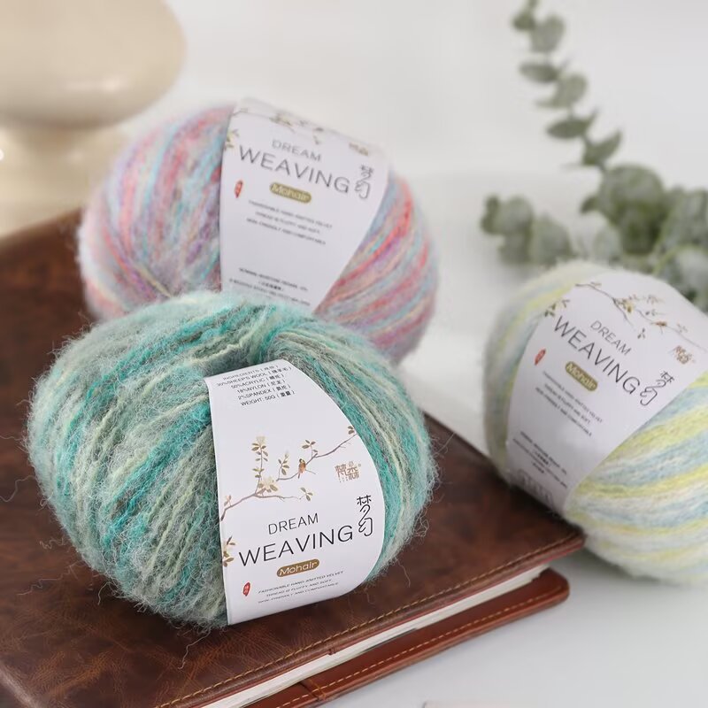 Cross-border wholesale dreamy graded mohair 50g group knitted hook hat, scarf, jacket, blanket thread none