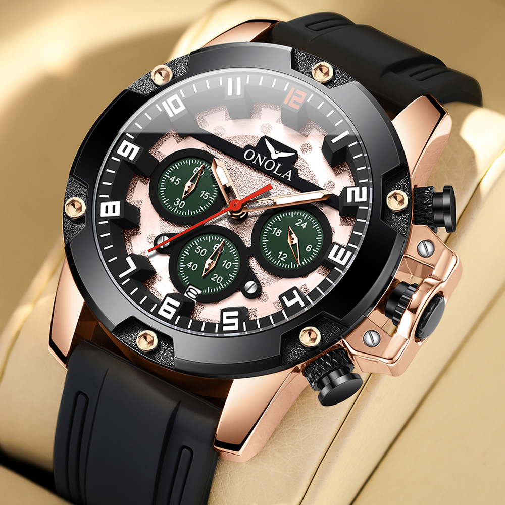 2024 new men's watch ONOLA/Aolona luminous chronograph running seconds waterproof silicone tape quartz watch wholesale