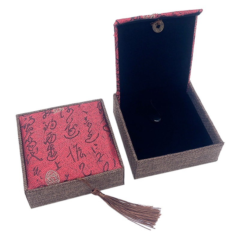 Wen play jewelry box linen tassel jewelry box bracelet box Buddha beads jade bracelet box bracelet box jewelry packaging box