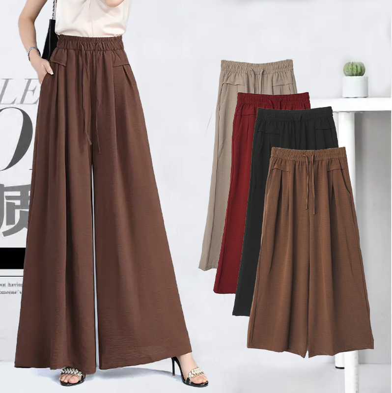 Culottes Wide-leg Pants plus size Summer Women's Ice Silk Draping Yamamoto Pants Lazy Ruffle Cool All-match Casual Pants Skirt