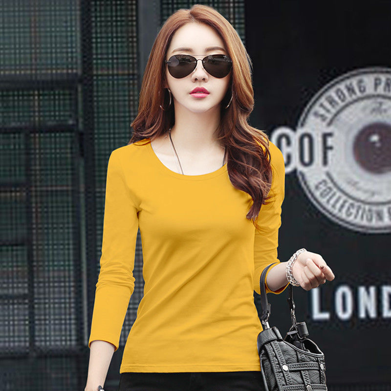 Spring and Autumn Round Neck Base Shirt for Women 2025 New Solid Color Thin Long-Sleeve T-Shirt Slim Fit Versatile Plus Size Autumn Top for Women