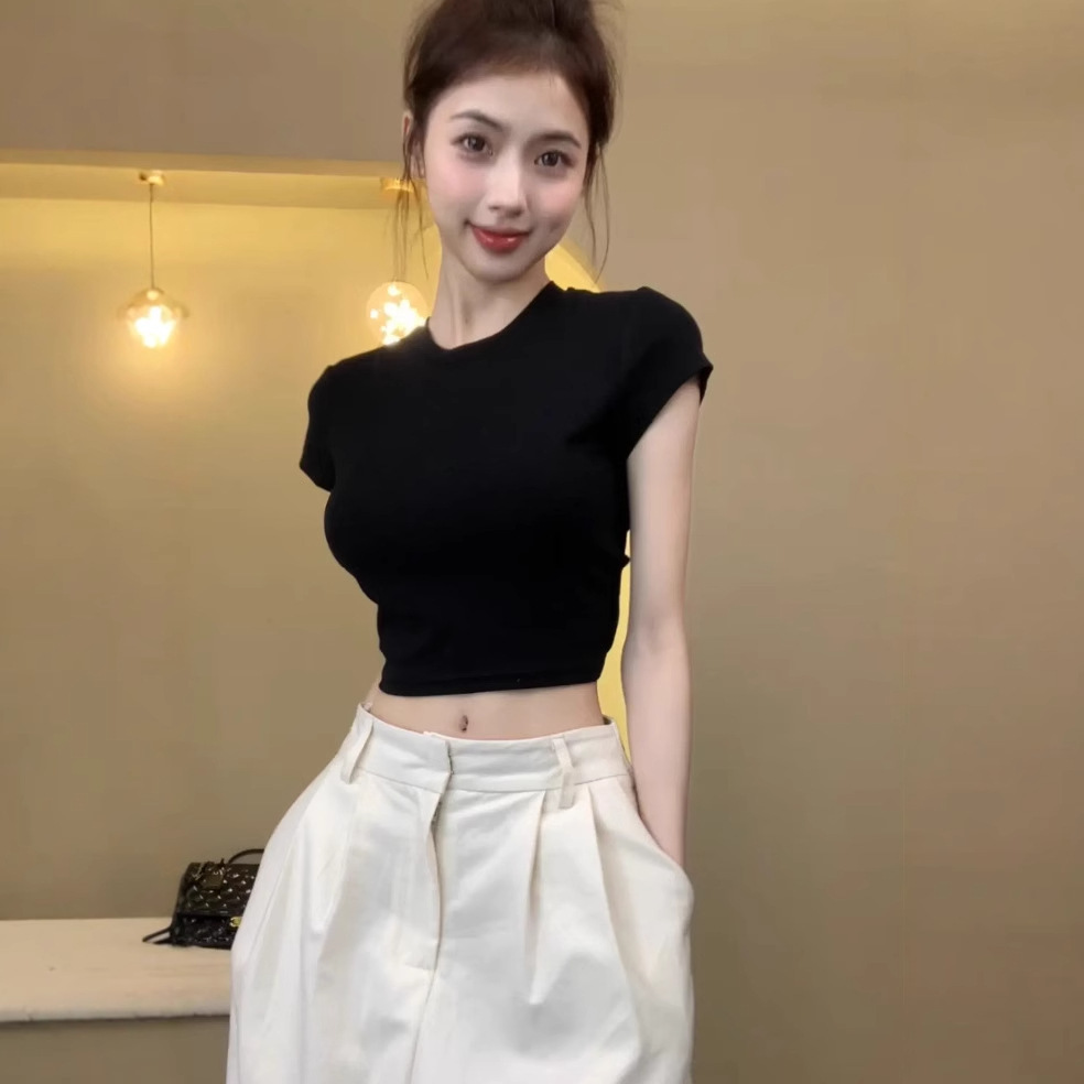Designed Pure Lust Style Backless Cut Out Drawstring Top for Women Summer New Sexy Slim Short-Sleeved T-Shirt Trendy
