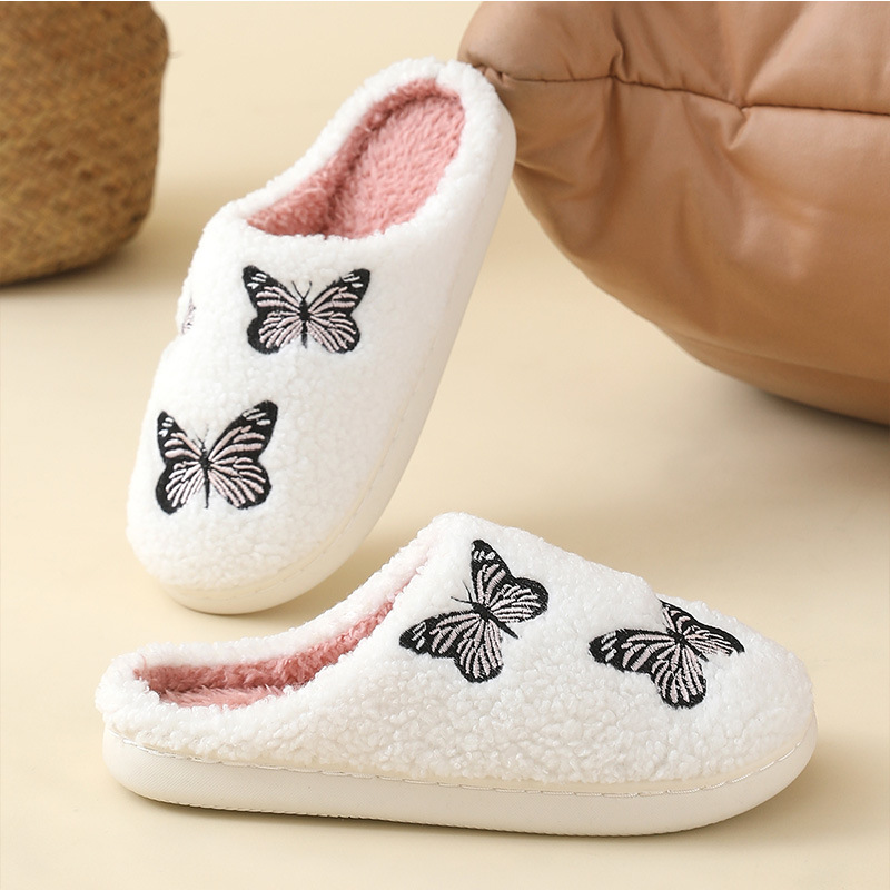 Cross-border New Arrival Butterfly Embroidered Towel Cloth Slippers Men's Lightweight Non-slip Flat Sandals Trendy Slippers for Foreign Trade