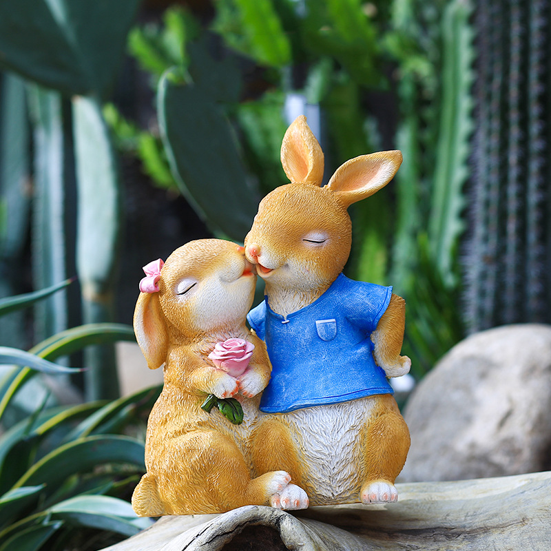 Picture of Garden Cartoon Couple Rabbit Koala Ornaments Outdoor Garden Courtyard Villa Farm Landscape Decoration Crafts