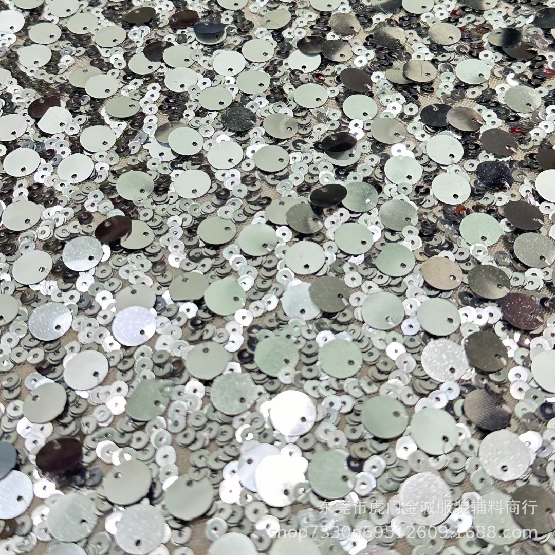 European and American Wedding Dress High-grade Heavy Industry Bead Fabric Foreign Trade Stage Clothing Mesh silver Large Sequin Embroidered Cloth