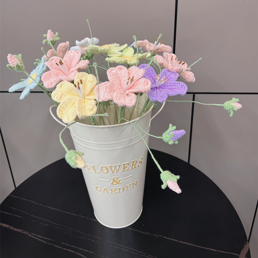 Wool Flower Pure Handmade Sherfield Thread Crocheted Maixian Weng Bouquet Hand-Knitted Artificial Flower Finished Product Spring Festival Gift