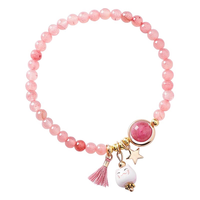 Simple and Cute Ceramic Kitten Bracelet for Women, Fresh Student Hand-Woven Kitten Tassel Bracelet, Gift for Women