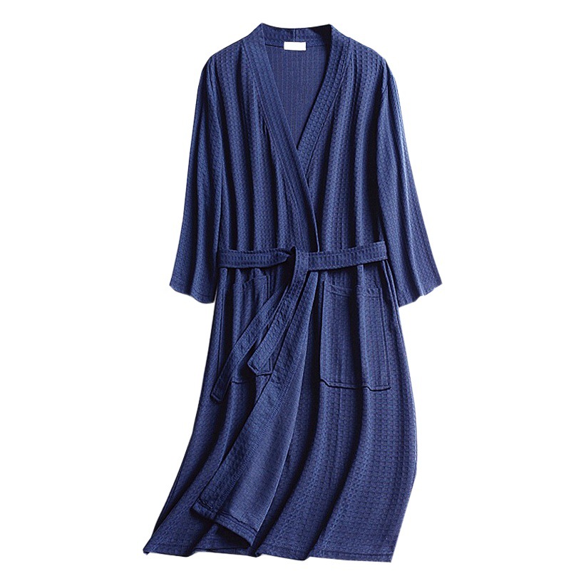 New Bathrobe Women's Spring and Summer Waffle Thin Nightgown Men's Absorbent Loose Bathrobe Hotel Pajamas