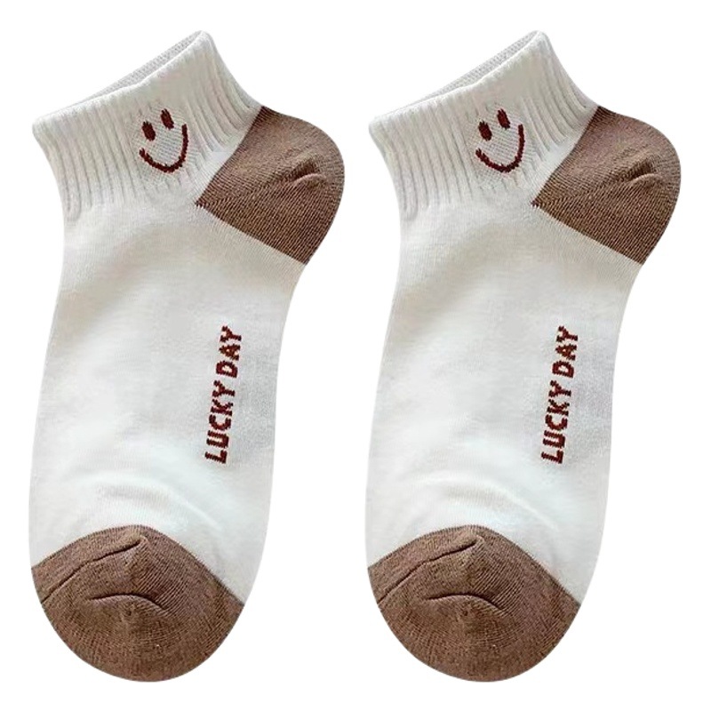 Smiley Socks Women's Spring and Summer Thin Letter Short Socks Fashionable Korean-style Cute Low-top Short-tube Sports Student Boat Socks