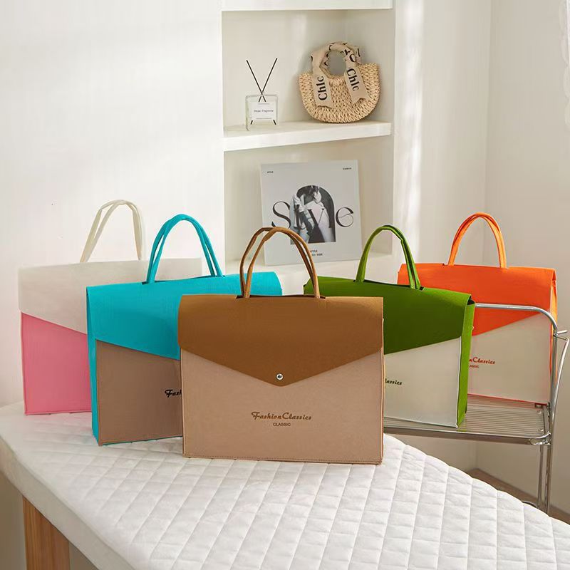 Snap Button Felt Bag, Color-Blocked Felt Tote Bag, Gift Bag, Customizable Logo, Large Capacity Computer Bag, Storage Bag