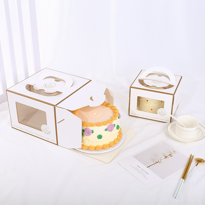 Wholesale Birthday Cake Box Baking Packaging Box 4-Inch 6inch 8inch Satchel Transparent Window Mousse Pastry Box Dessert