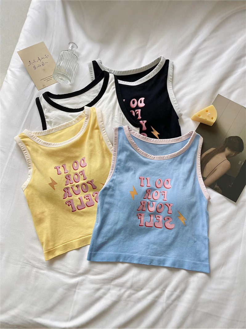 American-style Retro Sports I-shaped Vest Sling All-match Summer American-style Inner Wearing Outer Wearing Short Black Waistle for Women