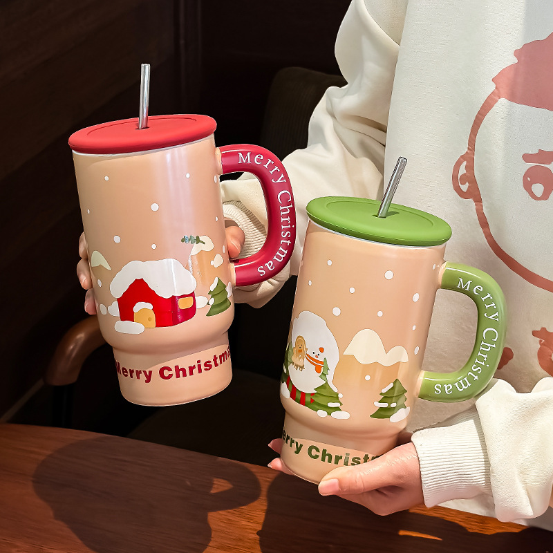 Christmas gift large capacity ceramic mug mug creative cute sippy cup couple cup female companion gift
