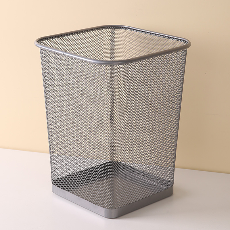Picture of Metal Mesh Office Round Trash Can Household Wrought Iron Large Trash Basket Kitchen Storage Bucket Wholesale