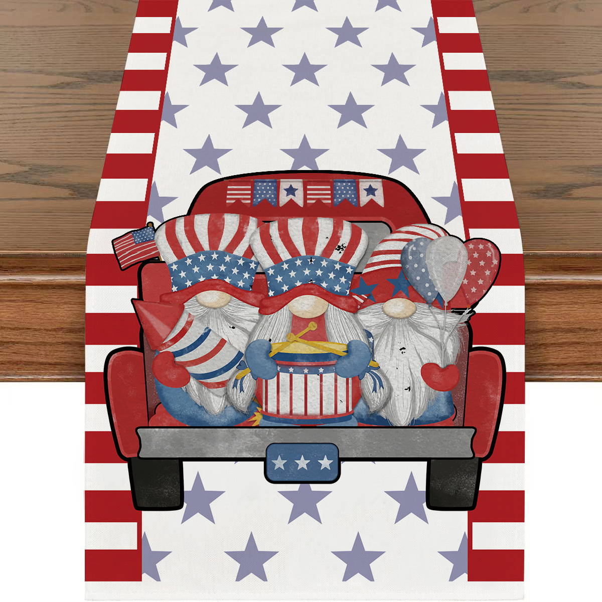 Picture of Explosions US Independence Day Decorative Table Runner Linen Star-stripe Printed Tablecloth Patriot Holiday Atmosphere Table Runner