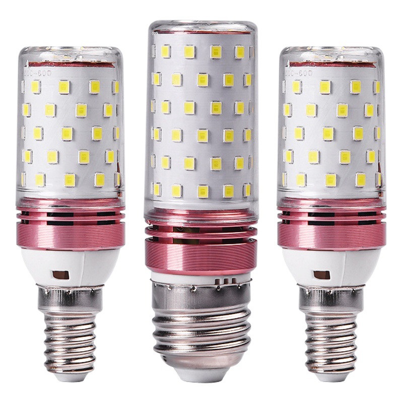 Led bald strong bulb household 12w16w corn bubble E14 screw intelligent three-color variable light candle lamp chandelier