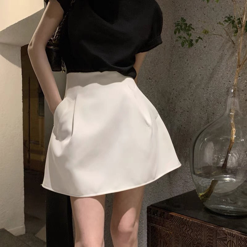 Hip Covering Skirt Women's French Style Retro Puffy Short Skirt Spring and Summer plus size High Waist Slimming White Umbrella Skirt Flower Bud Skirt