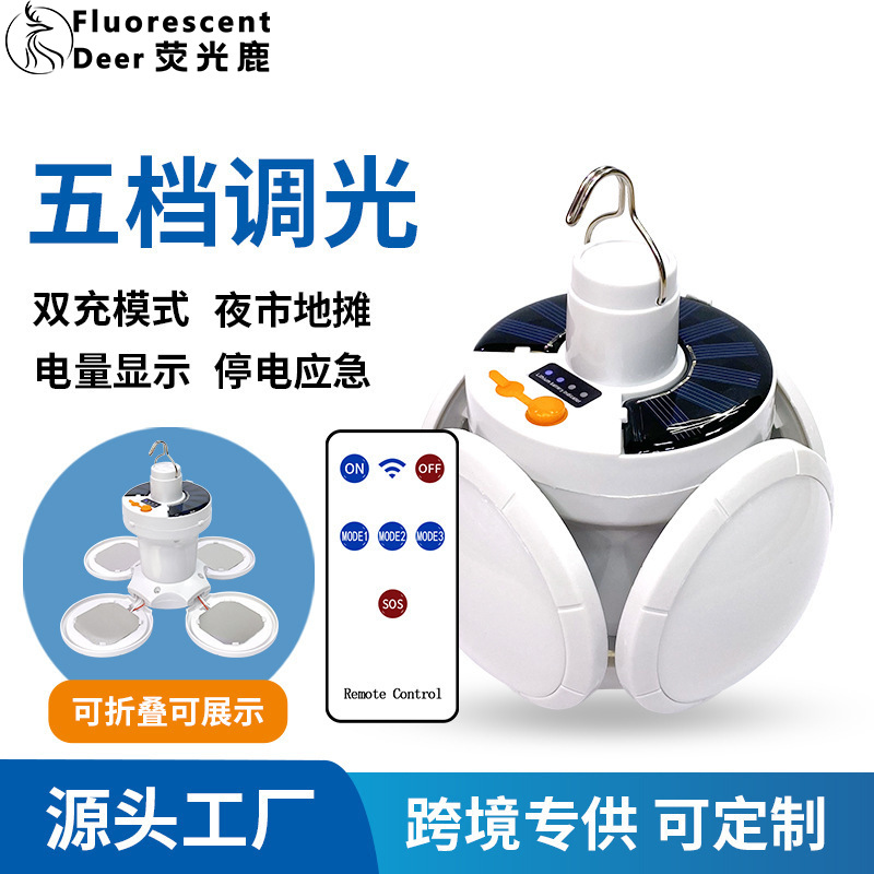 Cross-border solar rechargeable football lamp five-sided luminous camping lamp remote control night market stall power outage emergency lighting