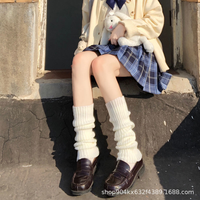 Knitted jk Socks Socks women's white long tube calf socks leg sets autumn and winter warm Lolita pile socks Lolita
