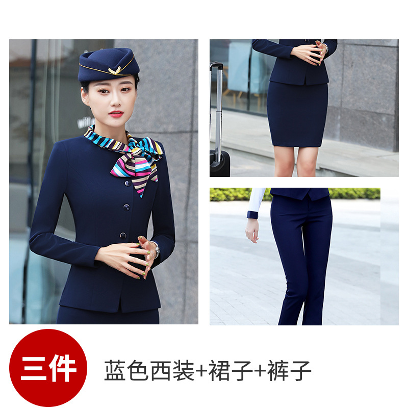 Picture of Stewardess Professional Suit for Women, Autumn and Winter Blazer Dress Set, Beautician Workwear, Hotel Front Desk Uniform, Aviation Work Clothes
