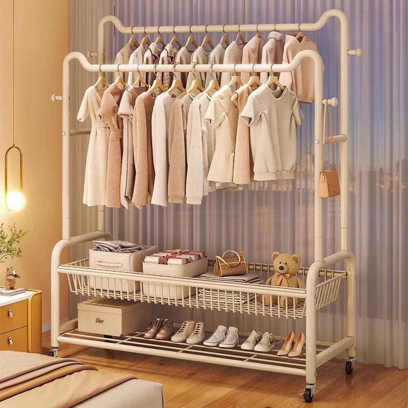 Coat Rack Floor-Standing Clothes Rack Bedroom Household Clothes Drying Rack Simple Clothes Storage Rack Double Pole Clothes Rack