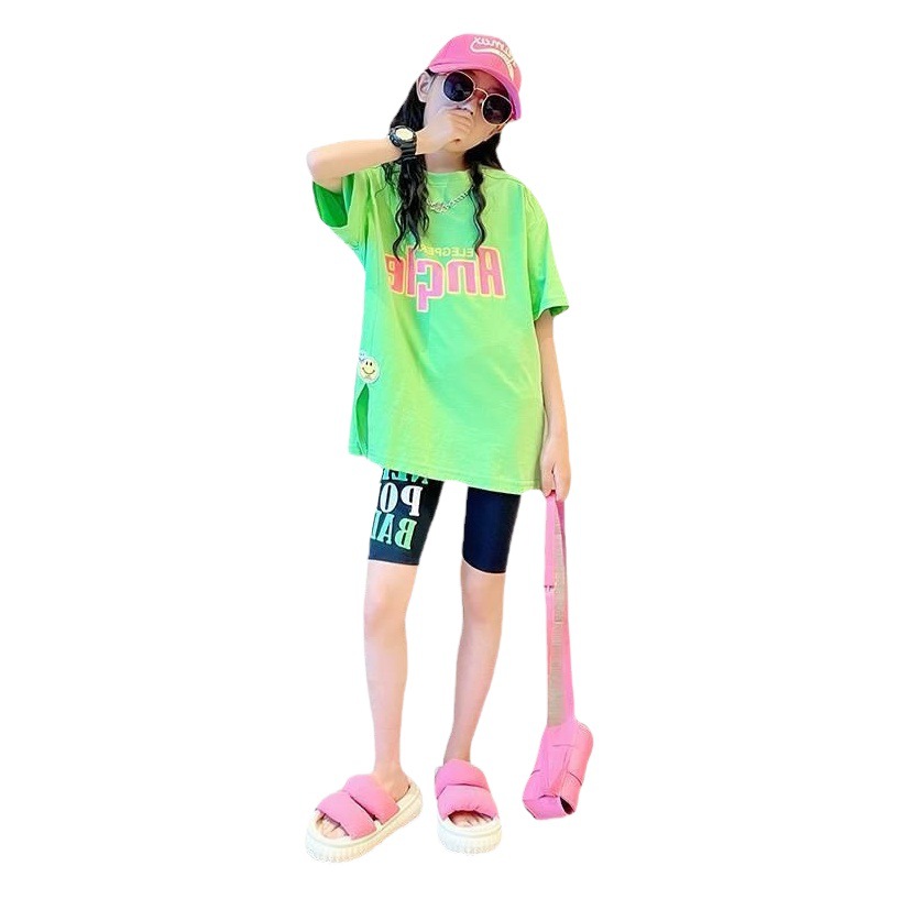 Girl's Short-sleeved T-shirt Set Summer Dress Korean Style Fashionable Girl's Printed Alphabet Shorts Two-piece Set Children's Suit