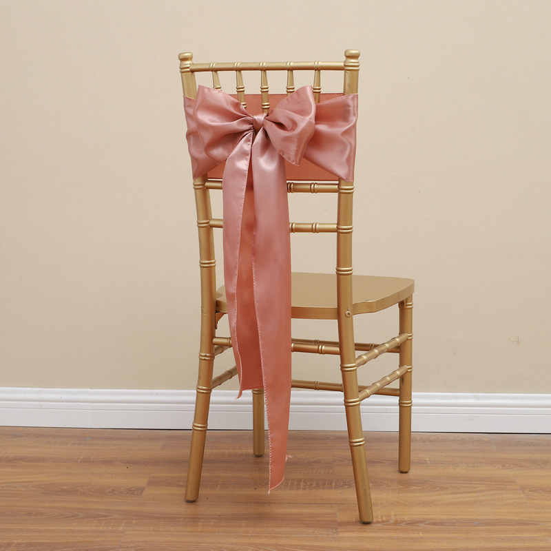 Picture of Chair Cover Bow Tie Hotel Wedding High-end Light Luxury Red Chair Back Flower Decoration Satin Diding Ribbon
