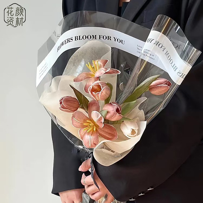Internet Popular Simple Romantic Love English Cellophane Thickened OPP Transparent Flower Wrapping Paper Fashion Wrapping Paper Material