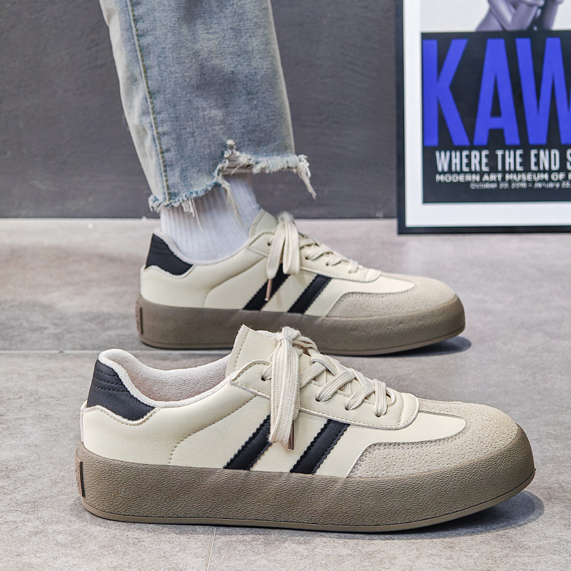 2025 New Spring Microfiber Leather Training Shoes Thick-soled All-match Fashionable Cotton-padded Shoes Casual Board Shoes Fashionable Shoes for Male Students