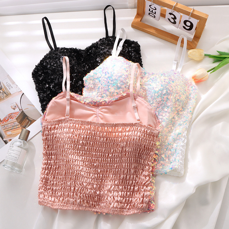 Picture of Foreign Trade Explosions Hot Girl Camisole Women's European and American Style Color Sequins Slim-fit Slimming Chest Camisole Vest Top
