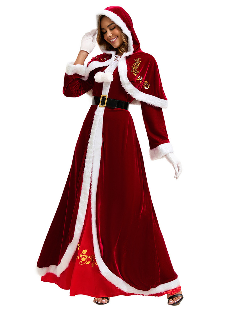 Picture of European and American Cross-Border Christmas Clothing Long-Sleeved Women's Christmas Skirt Thickeneded Santa Claus with Shawl Christmas Queen Clothing