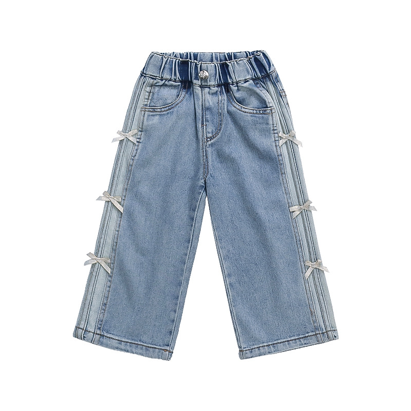 Picture of Girls' Jeans Spring 2025 New Children's Spring Pants Children's Bow Denim Wide Leg Straight Pants