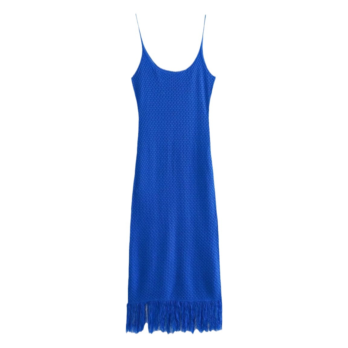 AliExpress Summer New Women's Clothing European and American Solid Color Pullover U Collar Sue Decoration Knitted Sling Long dress