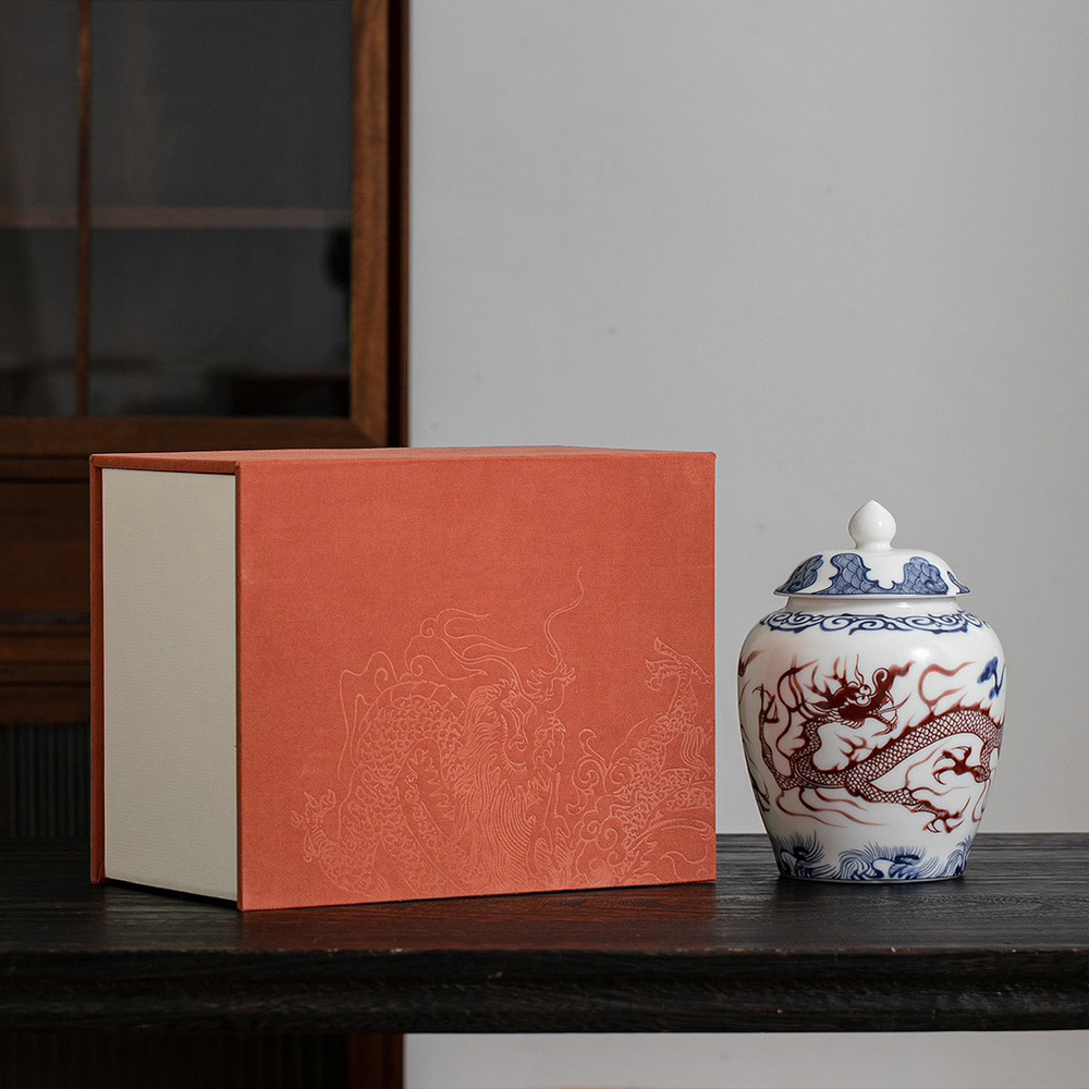 Tea Packaging Wear Yunlong Glaze Red Ceramic Gift Box Single Pottery Half Jin Double Pottery One Jin High-grade Nectar Fragrant Jin Junmei